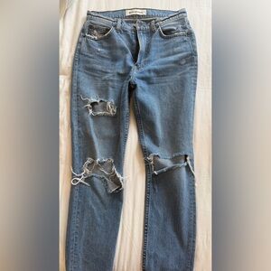 Reformation Distressed Straight Leg Blue Jeans